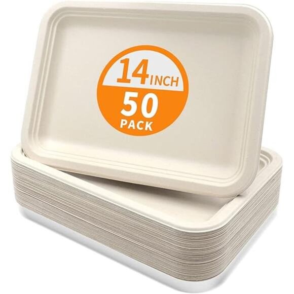 50 Pack 14 Inch Disposable Food Trays for Party, Large Paper Plates 14 inch - Picture 7 of 7